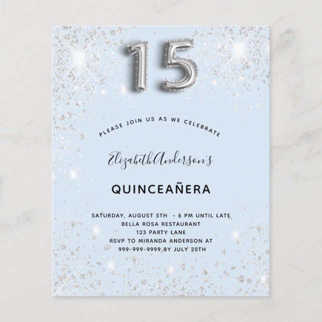 Quinceanera baby blue silver glitter (Front)