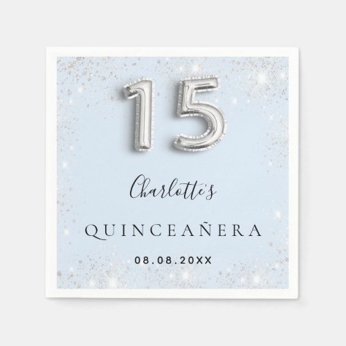 Quinceanera baby blue silver glitter dust napkins