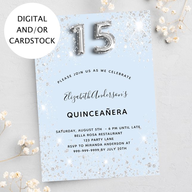Quinceanera baby blue silver glitter invitation (Creator Uploaded)
