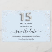 Quinceanera baby blue silver glitter save the date (Front)