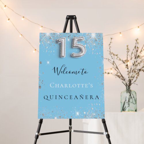 Quinceanera baby blue silver glitter welcome foam board