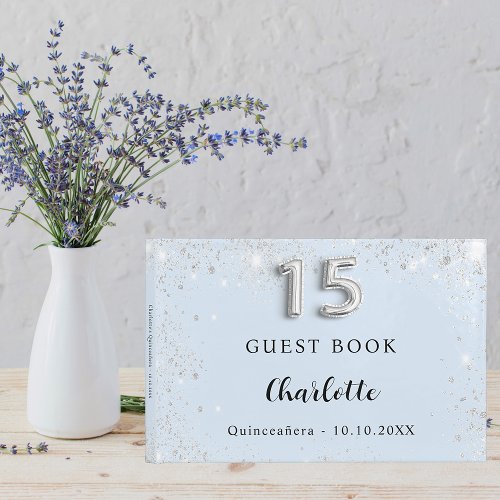 Quinceanera baby blue silver sparkles guest book