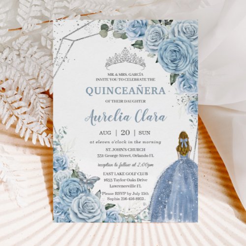 Quinceaera Baby Soft Blue Floral Princess 15 16 Invitation