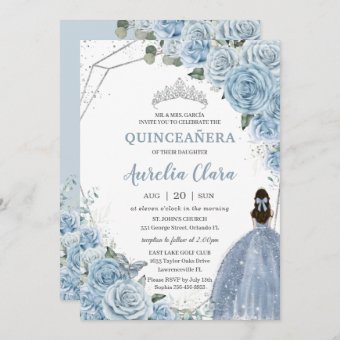 Quinceañera Baby Soft Blue Floral Princess 15 Años Invitation | Zazzle