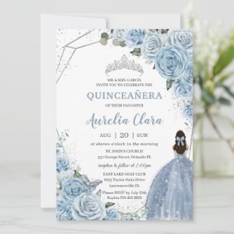 Quinceañera Baby Soft Blue Floral Princess 15 Años Invitation | Zazzle