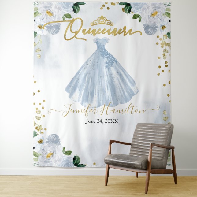 Quinceanera Backdrop Blue Floral Pink Dress (In Situ)