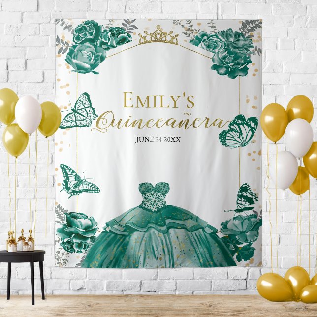 Quinceanera Backdrop Emerald Green Dress Floral (Creator Uploaded)