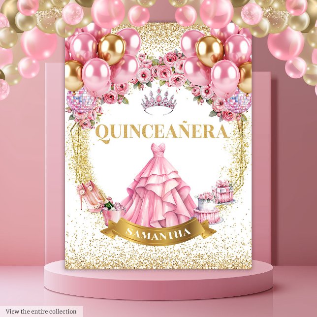 Quinceañera Backdrop Pink Gold Glitter Princess (Quinceañera Backdrop Pink Gold Glitter Princess

)