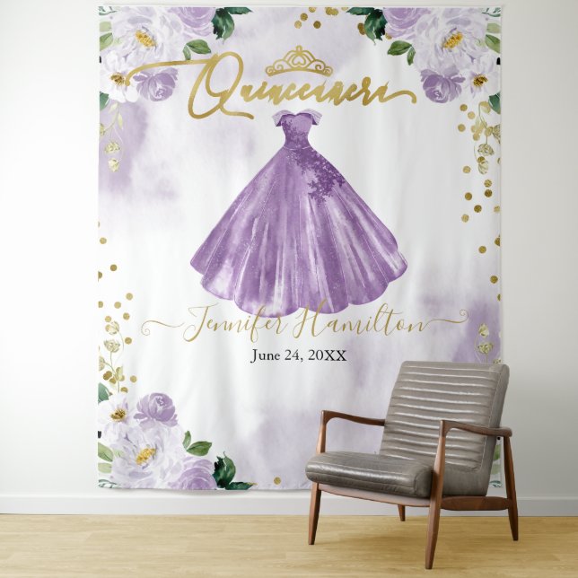 Quinceanera Backdrop Purple Floral Dress (In Situ)