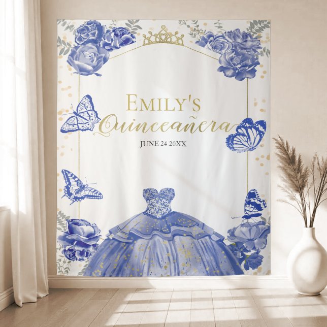 Quinceanera Backdrop Royal Blue Dress Floral (Creator Uploaded)
