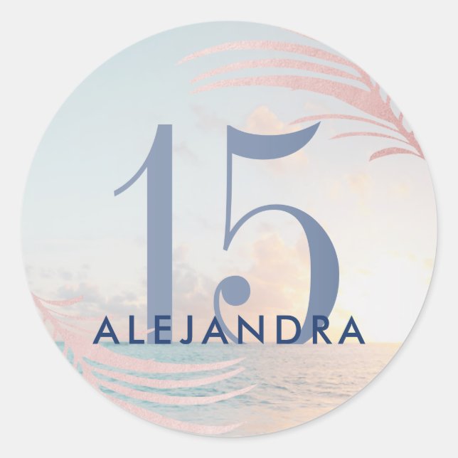 Quinceañera Beach 15th Birthday Favor Classic Round Sticker (Front)