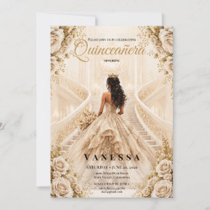 Quinceanera Beige and Gold Invitation