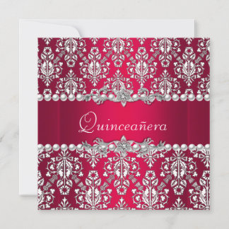 Quinceañera Birthday 15th Party Red White Silver Invitation