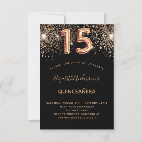 Quinceanera birthday black gold glitter