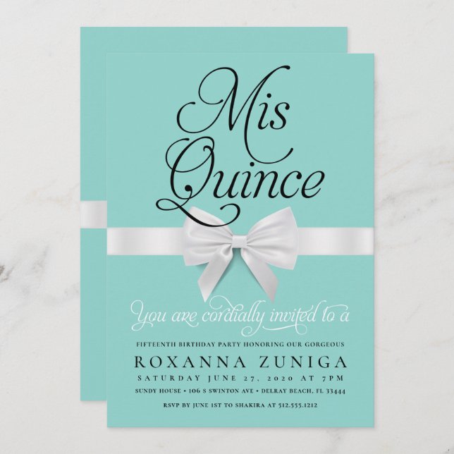 Quinceanera Birthday Blue Elegant Invitation (Front/Back)