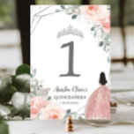 Quinceañera Birthday Blush Pink Floral Princess Table Number<br><div class="desc">Personalize this lovely blush pink floral silver quinceañera / birthday party / bridal shower / baby shower / wedding table number card easily and quickly. Simply click the "Edit Using Design Tools" button to modify the text, wording, font style, font size, and font color. The butterflies, quince girl and crown...</div>
