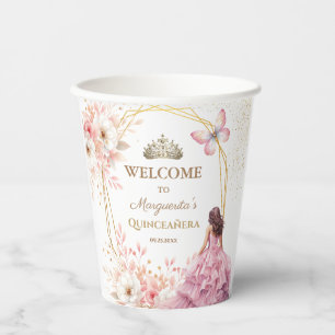 Quinceañera Birthday Blush Pink Gold Paper Cups