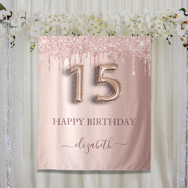 Quinceanera birthday blush pink rose gold drips tapestry (Creator Uploaded)