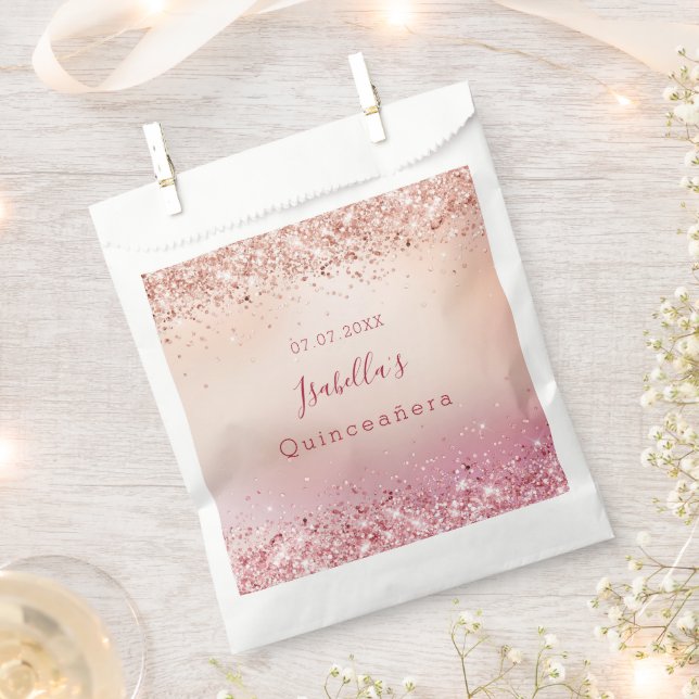 Quinceanera birthday blush pink rose gold favor bag (Clipped)