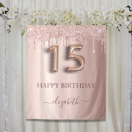 Quinceanera birthday blush pink rose gold glitter tapestry