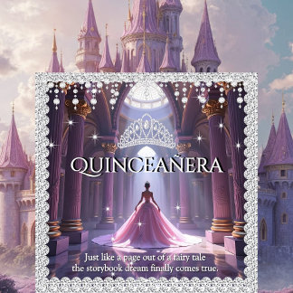 Quinceanera Birthday Castle Pink Purple Diamonds Invitation