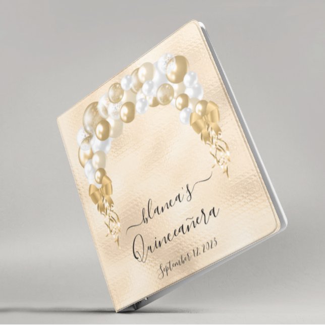 Quinceanera Birthday Gold Balloon Arch Champagne   3 Ring Binder (Creator Uploaded)