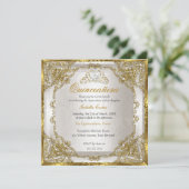 Quinceanera Birthday Gold Beige Pearl Damask Invitation (Standing Front)