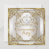 Quinceanera Birthday Gold Beige Pearl Damask Invitation (Back)