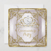 Quinceanera Birthday Gold Pearl Pink Damask Invitation (Back)