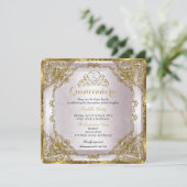 Quinceanera Birthday Gold Pearl Pink Damask Invitation (Standing Front)
