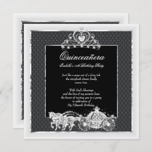 Quinceanera Birthday Horse Carriage Black Silver Invitation