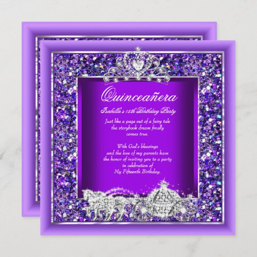 Quinceanera Birthday Horse Carriage Purple Invitation