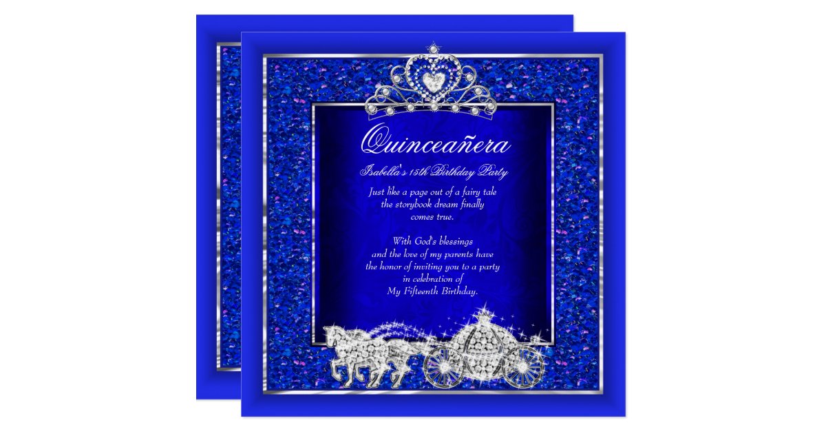 Quinceanera Birthday Horse Carriage Royal Blue Invitation Zazzle
