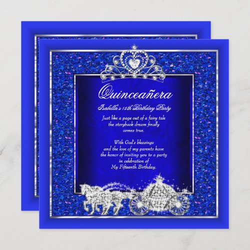 Quinceanera Birthday Horse Carriage Royal Blue Invitation
