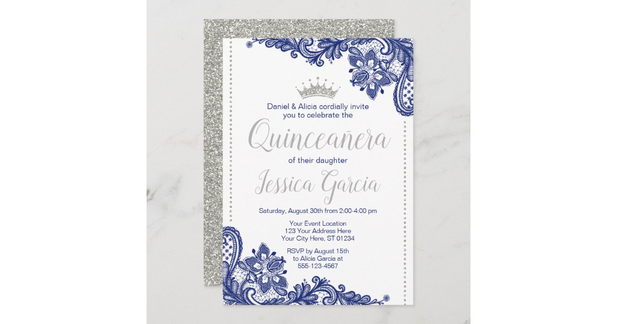 Blue Floral Quinceañera Invitation In Spanish