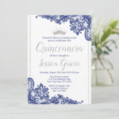 Quinceañera Birthday Invitation | Blue and Silver (Standing Front)