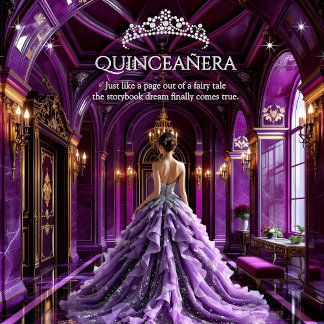 Quinceanera Birthday Palace Purple Dress Tiara Invitation