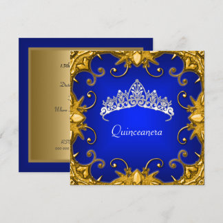 Quinceanera Birthday Party Bjue Gold White Tiara Invitation