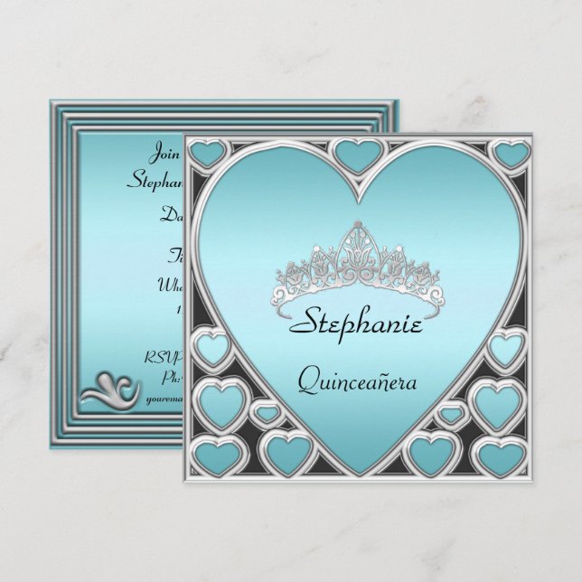 Quinceañera Birthday Party blue Invitation (Front/Back)