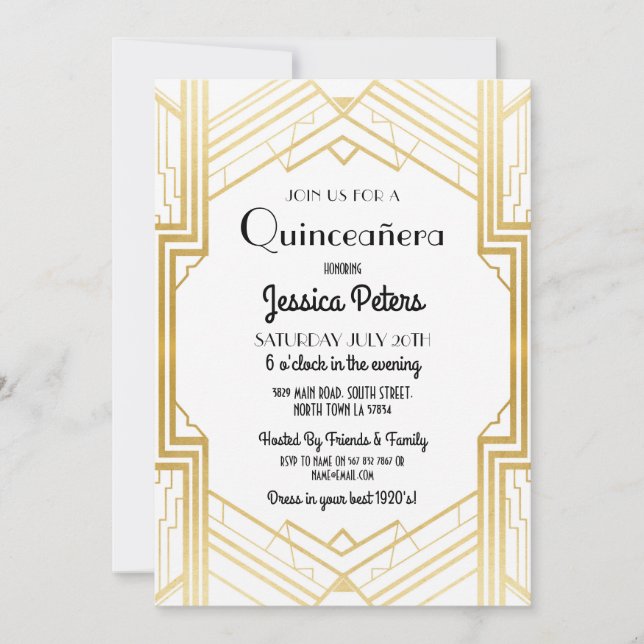 Quinceanera Birthday Party Gatsby Art Deco Invite (Front)