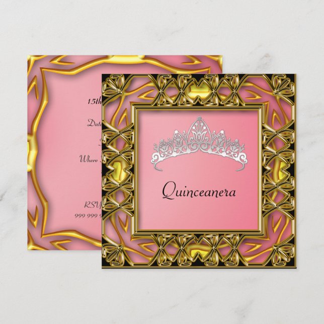 Quinceanera Birthday Party  Gold and salmon Invitation (Front/Back)