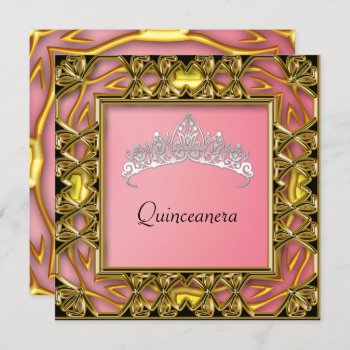 Quinceanera Birthday Party  Gold And Salmon Invitation by invitesnow at Zazzle
