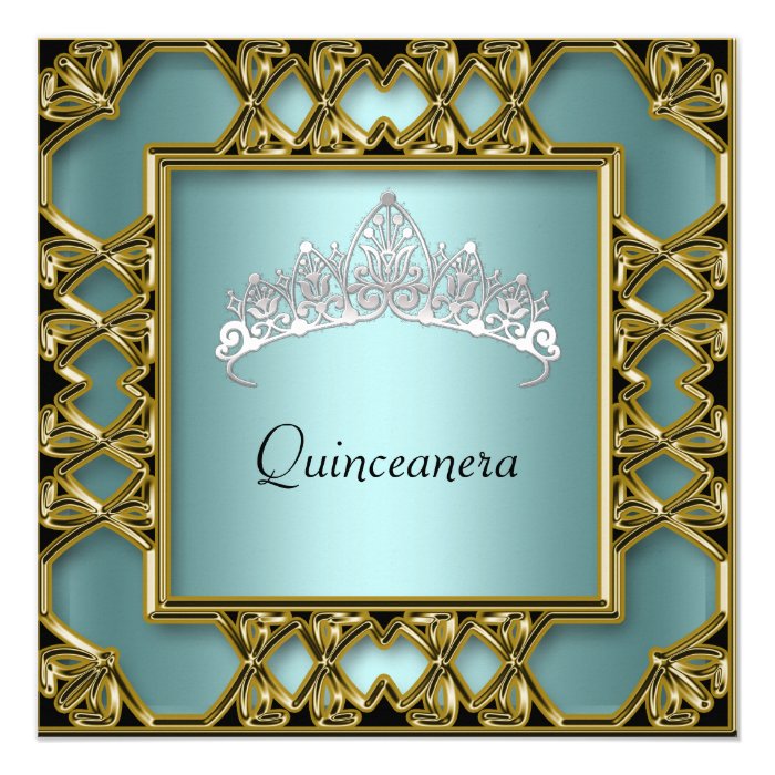 Quinceanera Birthday Party  Gold and Teal Custom Invites