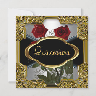 Quinceanera Birthday Party Gold Black 6 Invitation