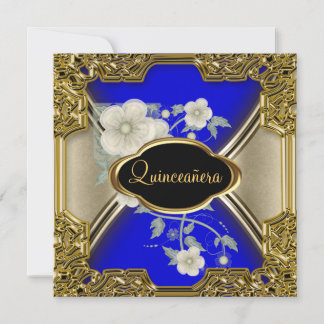 Quinceañera Birthday Party Gold Black blue Invitation