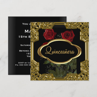 Quinceanera Birthday Party  Gold Black Invitation