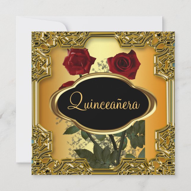Quinceanera Birthday Party  Gold Invitation (Front)