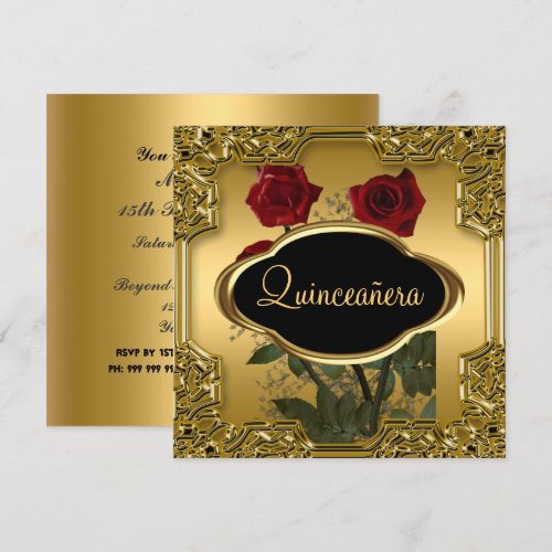 Quinceanera Birthday Party  Gold Personalized Announcements