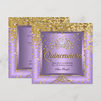Quinceanera Birthday Party Gold Lavender Purple Invitation