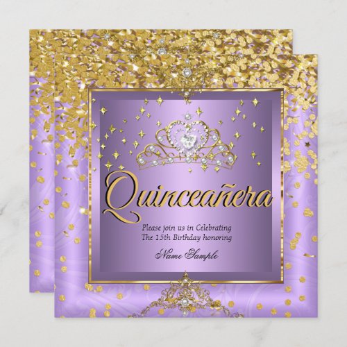Quinceanera Birthday Party Gold Lavender Purple Invitation